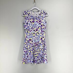 Title Nine Dream Fit Flare Sleeveless Dress Womens Small Purple Geometric Print